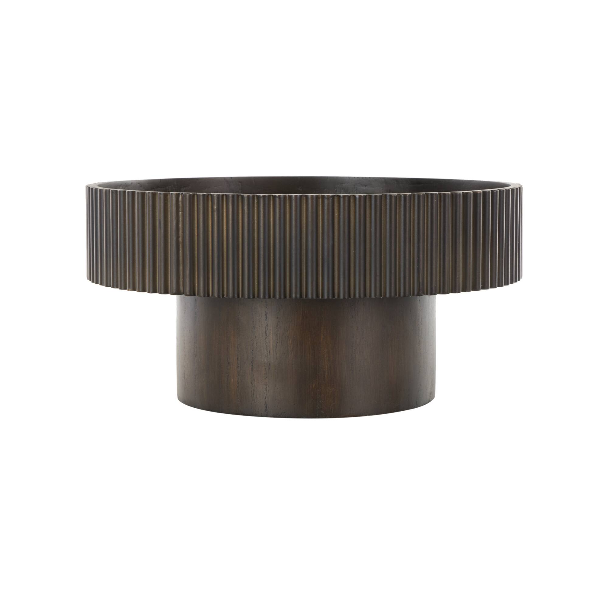 14" Wood Ribbed Decorative Bowl with Elevated Base